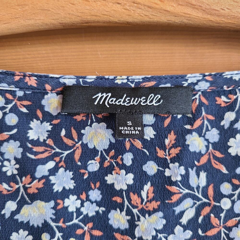 Madewell Silk Button Front Peplum Top Harvest Vine Small Long Sleeve Blouse Boho - Picture 3 of 5